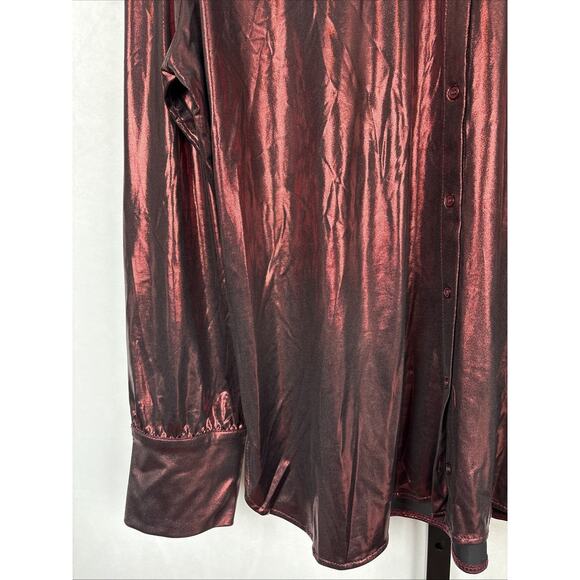 NEW Anthropologie Shine Button Down Shirt Womens XL Dark Red Long Sleeve Relaxed - Picture 5 of 11